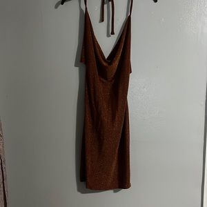 Love highlights mini stretch elastic dress brown gold sparkly.